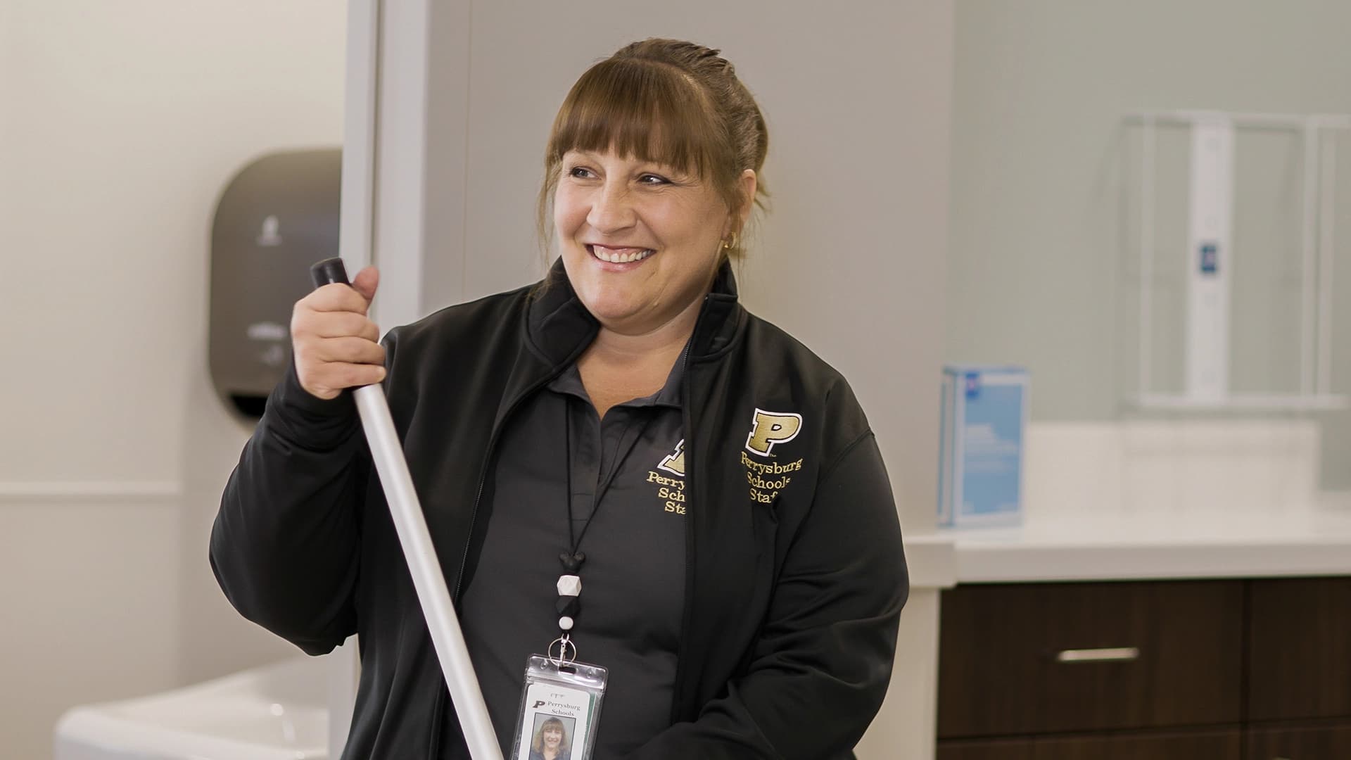 School custodian smiling